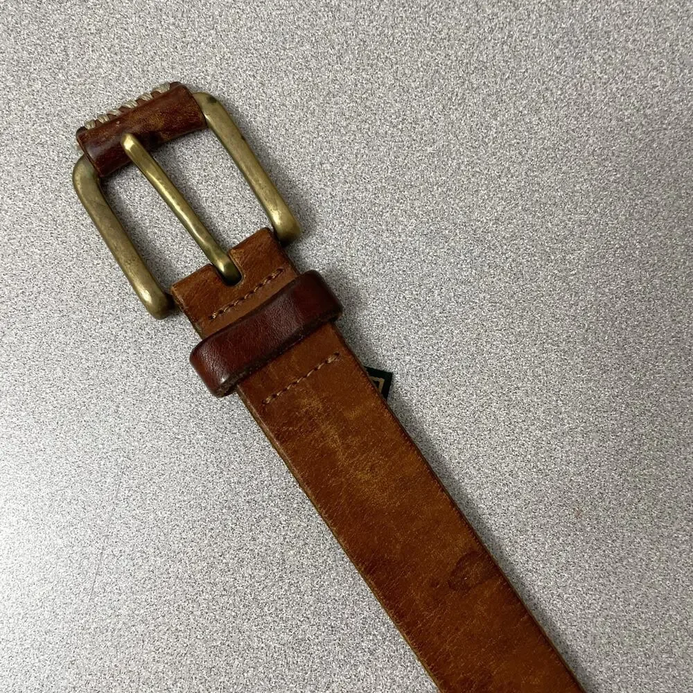 Cole Haan Leather Belt Mens 32 Brown Brass Buckle Stitched Classic Casual Italy